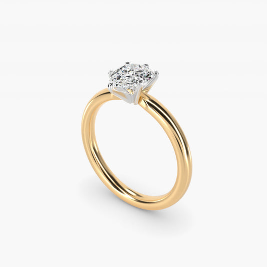 Six-Prong Low Dome Comfort Fit Solitaire Engagement Ring in 14K Yellow Gold (2mm) - Pear Center