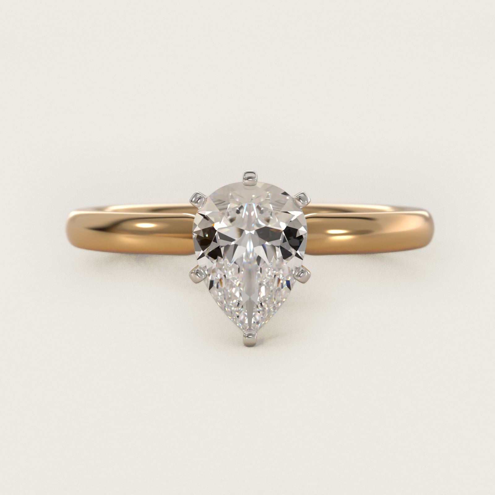 Six-Prong Low Dome Comfort Fit Solitaire Engagement Ring in 18k Yellow Gold (2mm) - Pear Center