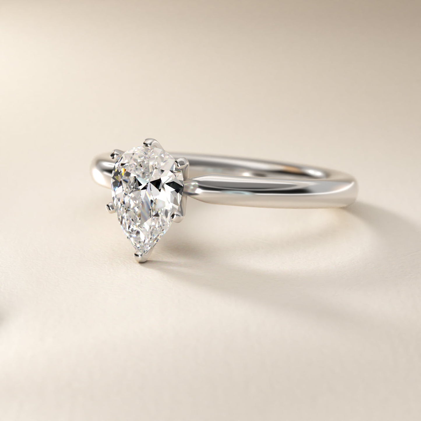 Six-Prong Low Dome Comfort Fit Solitaire Engagement Ring in Platinum (2mm) - Pear Center