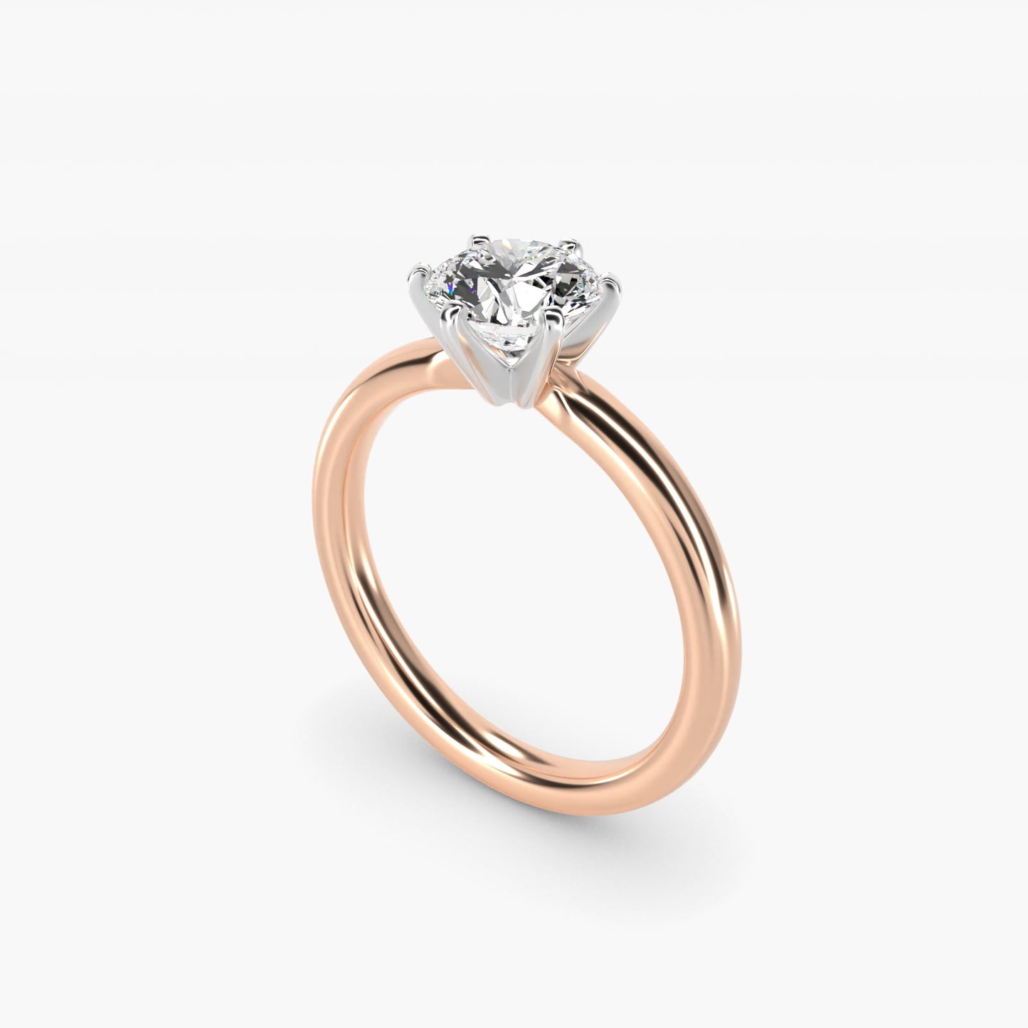Six-Prong Low Dome Comfort Fit Solitaire Engagement Ring in 14k Rose Gold (2mm) - Round Center