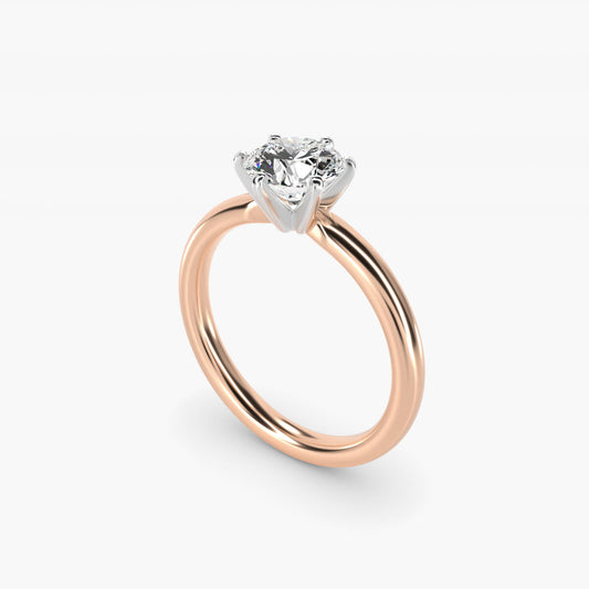 Six-Prong Low Dome Comfort Fit Solitaire Engagement Ring in 14k Rose Gold (2mm) - Round Center