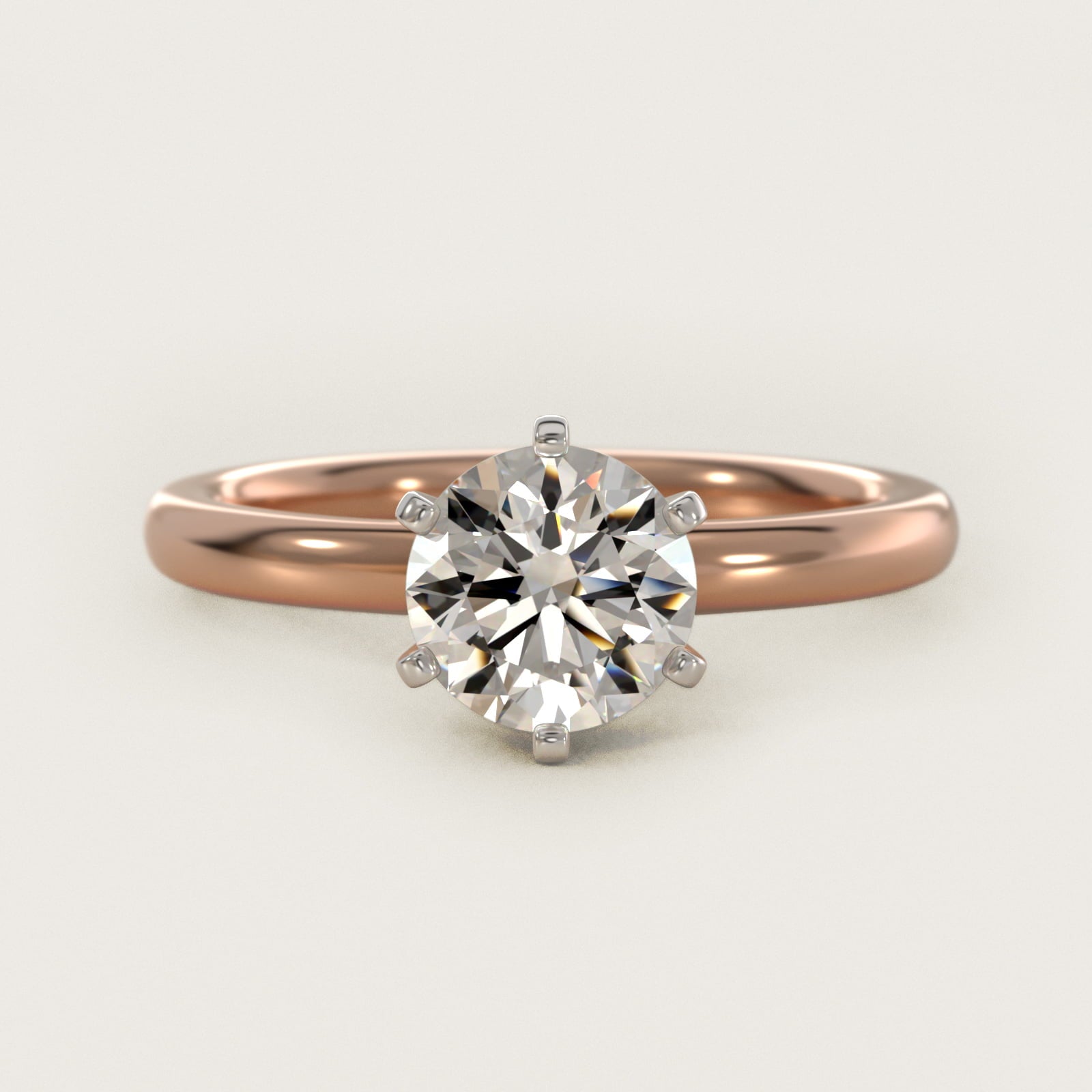 Six-Prong Low Dome Comfort Fit Solitaire Engagement Ring in 14k Rose Gold (2mm) - Round Center