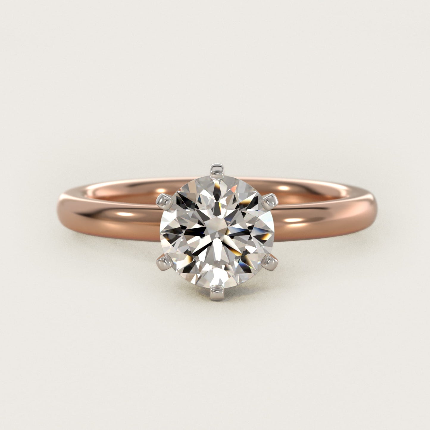 Six-Prong Low Dome Comfort Fit Solitaire Engagement Ring in 18k Rose Gold (2mm) - Round Center
