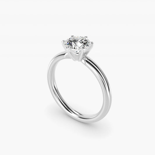 Six-Prong Low Dome Comfort Fit Solitaire Engagement Ring in 14k White Gold (2mm) - Round Center