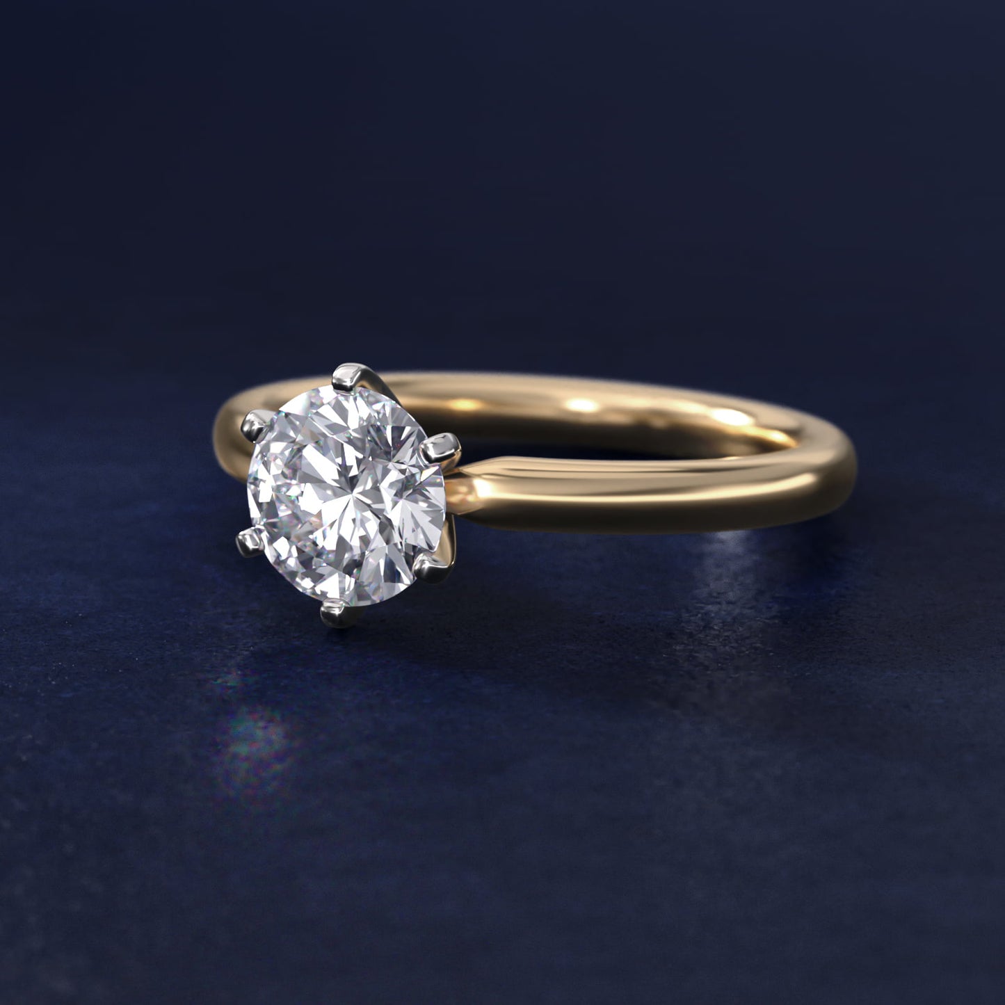 Six-Prong Low Dome Comfort Fit Solitaire Engagement Ring in 18k Yellow Gold (2mm) - Round Center