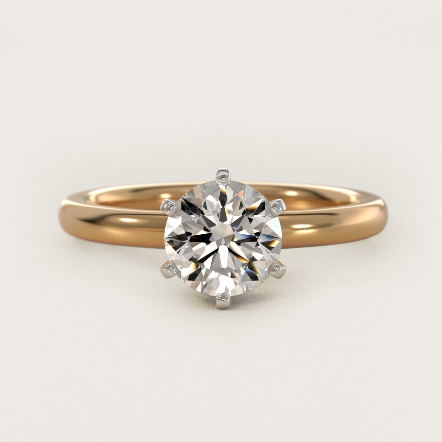 Six-Prong Low Dome Comfort Fit Solitaire Engagement Ring in 14K Yellow Gold (2mm) - Round Center