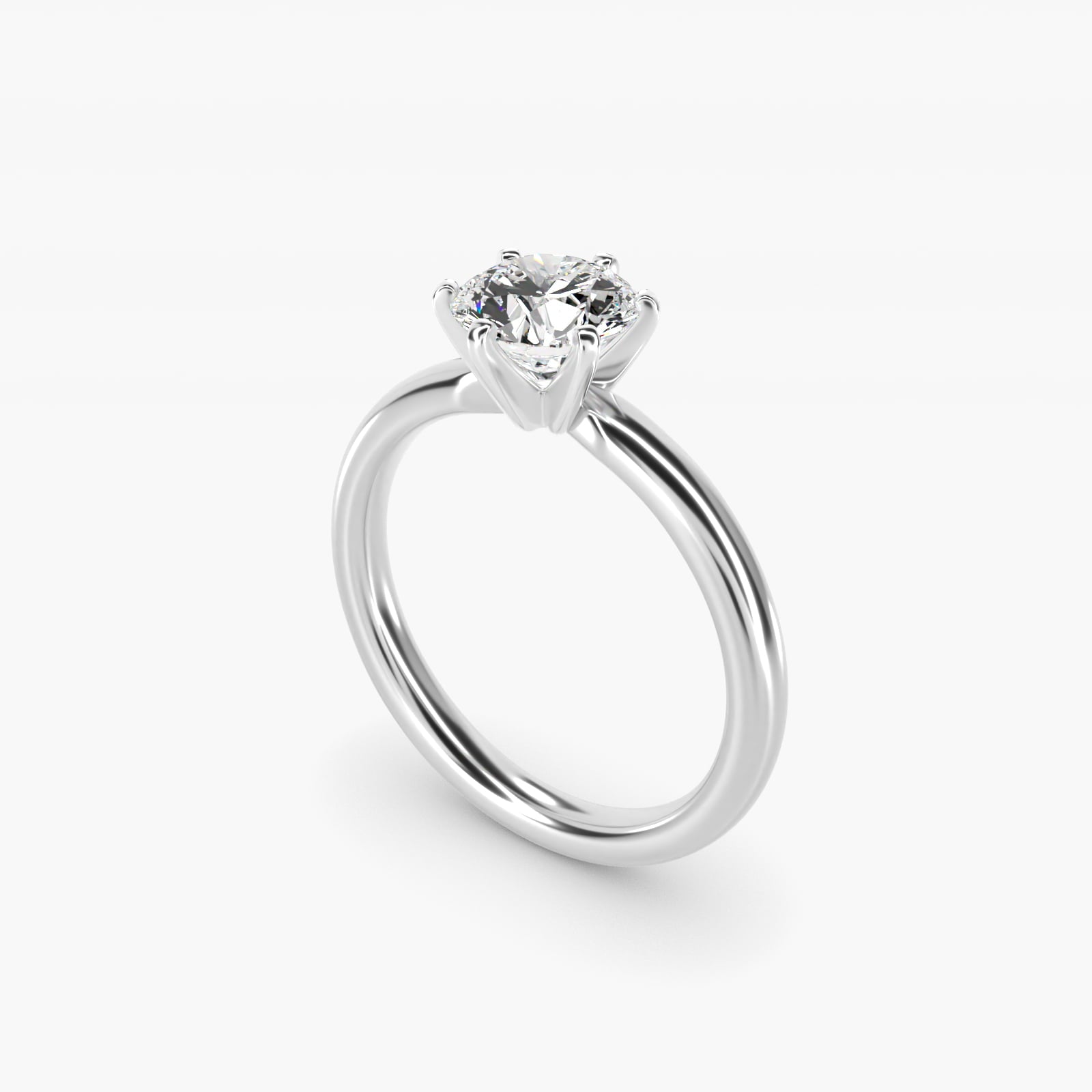 Six-Prong Low Dome Comfort Fit Solitaire Engagement Ring in Platinum (2mm) - Round Center