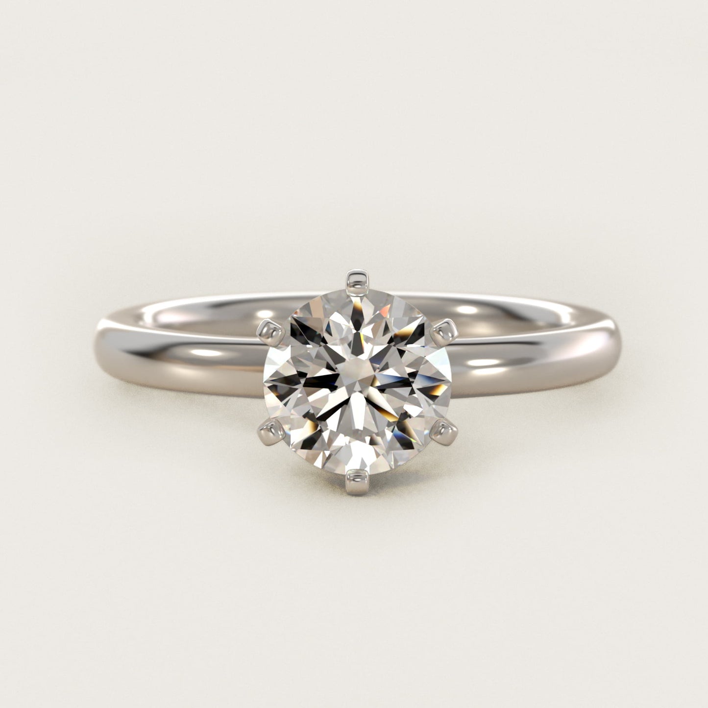 Six-Prong Low Dome Comfort Fit Solitaire Engagement Ring in Platinum (2mm) - Round Center