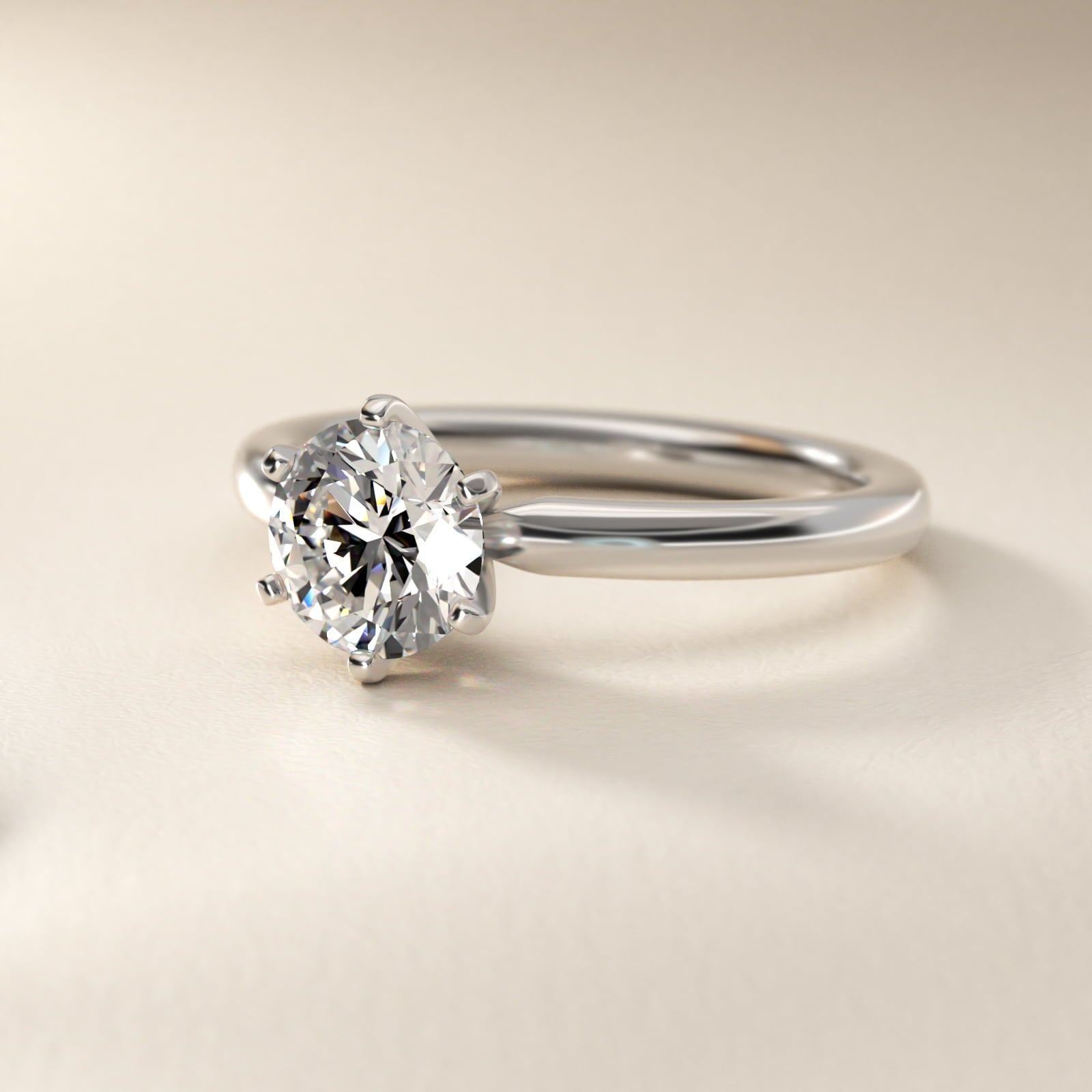 Six-Prong Low Dome Comfort Fit Solitaire Engagement Ring in Platinum (2mm) - Round Center