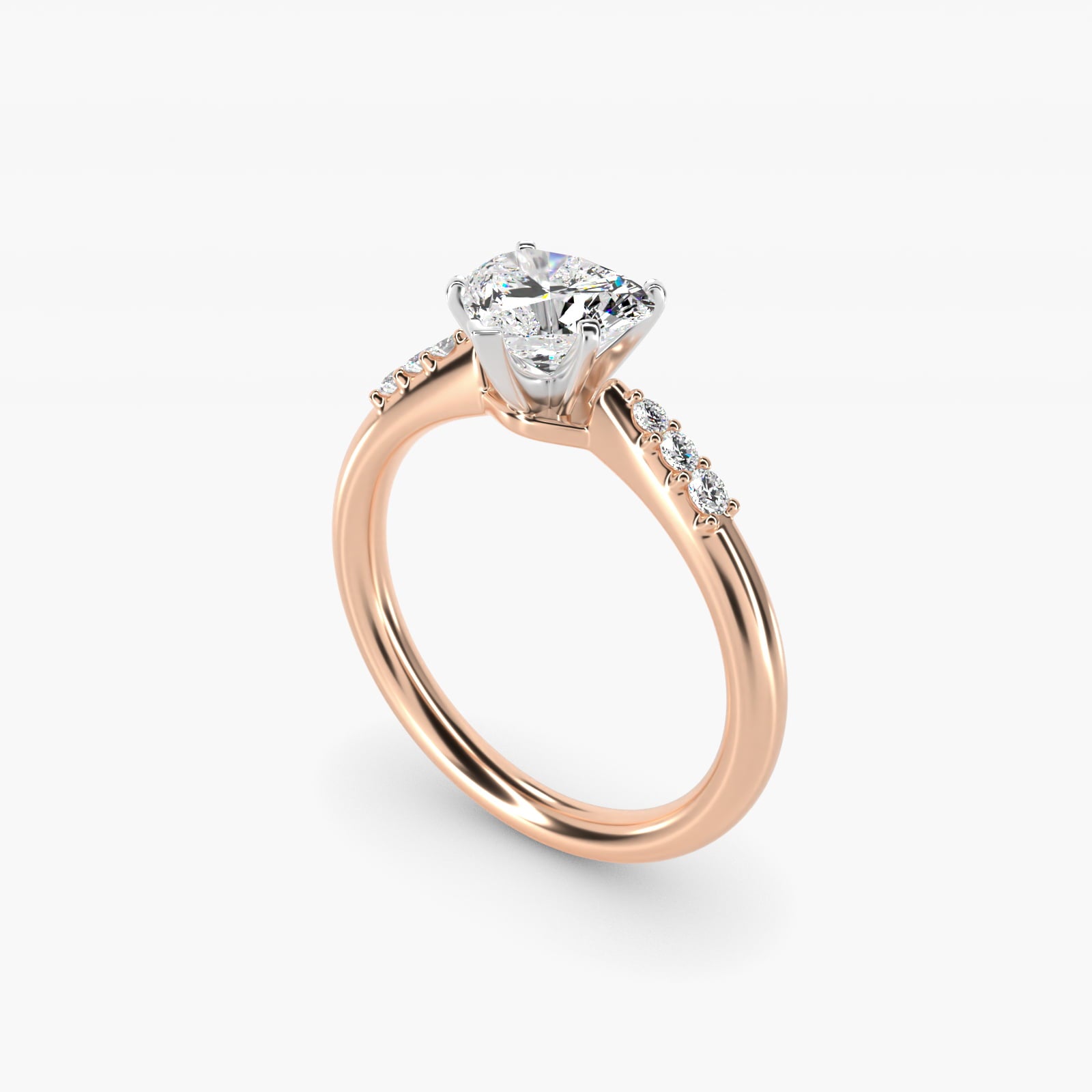 Six-Prong Petite Diamond Engagement Ring in 18k Rose Gold - Heart Center