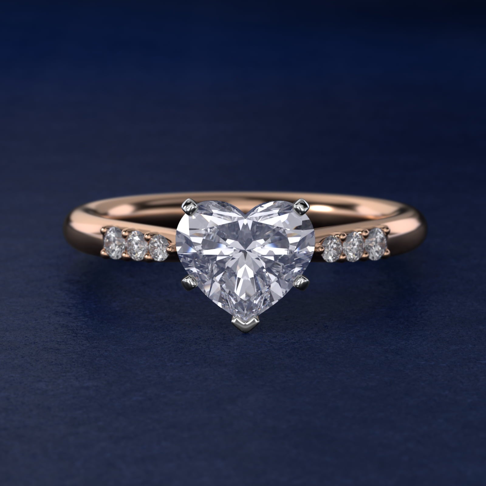 Six-Prong Petite Diamond Engagement Ring in 14k Rose Gold - Heart Center