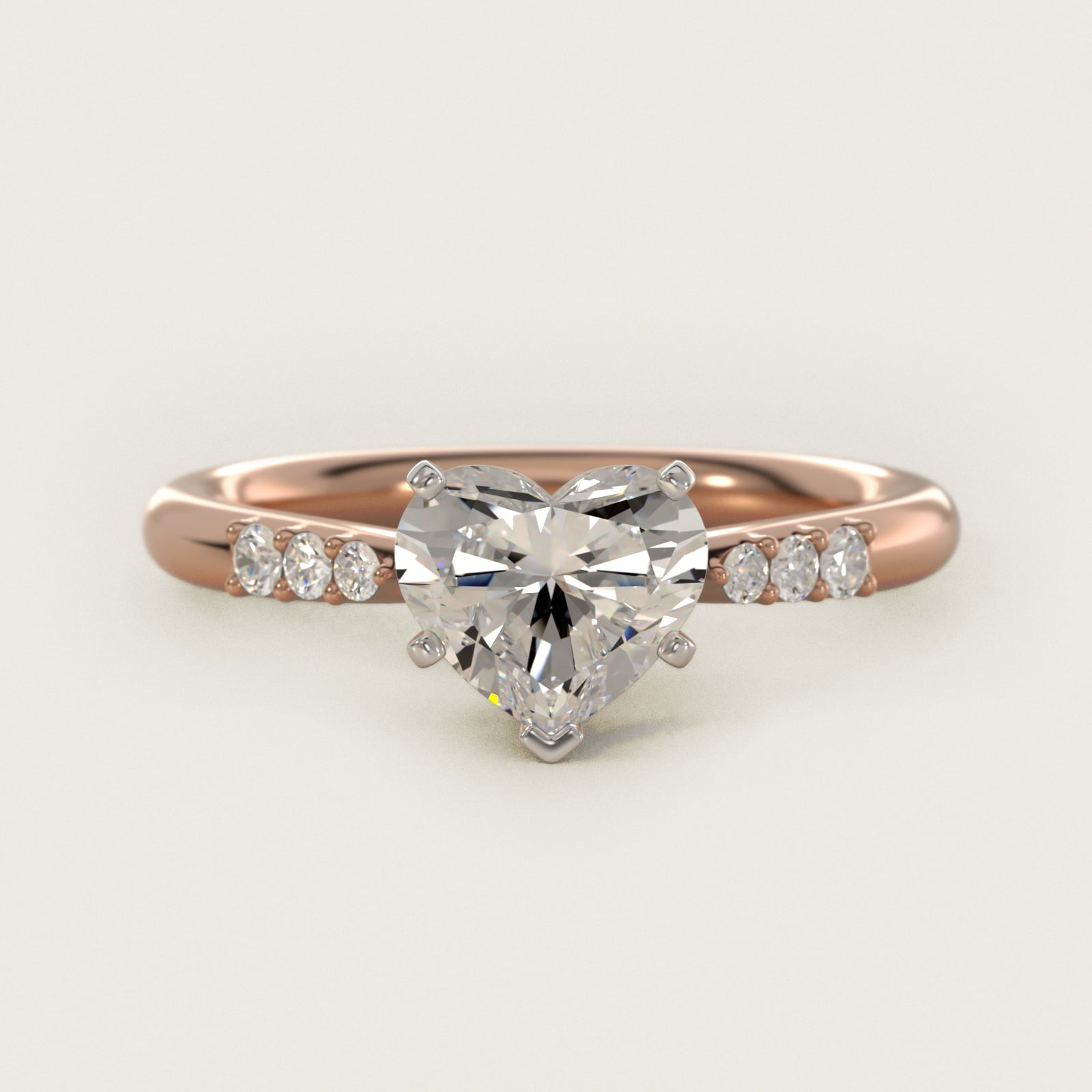 Six-Prong Petite Diamond Engagement Ring in 14k Rose Gold - Heart Center