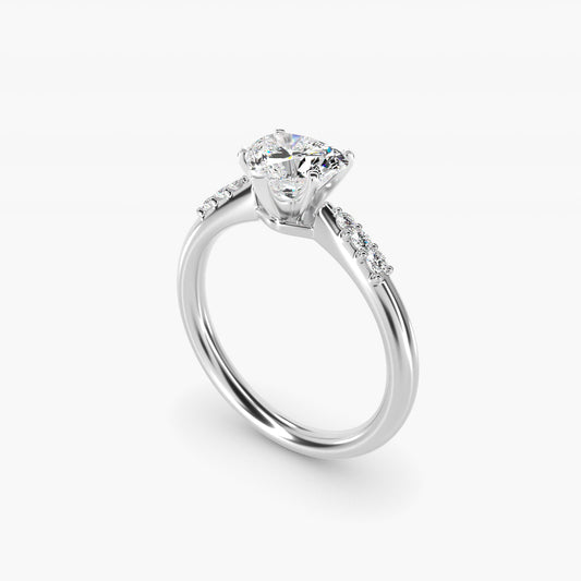 Six-Prong Petite Diamond Engagement Ring in 18k White Gold - Heart Center