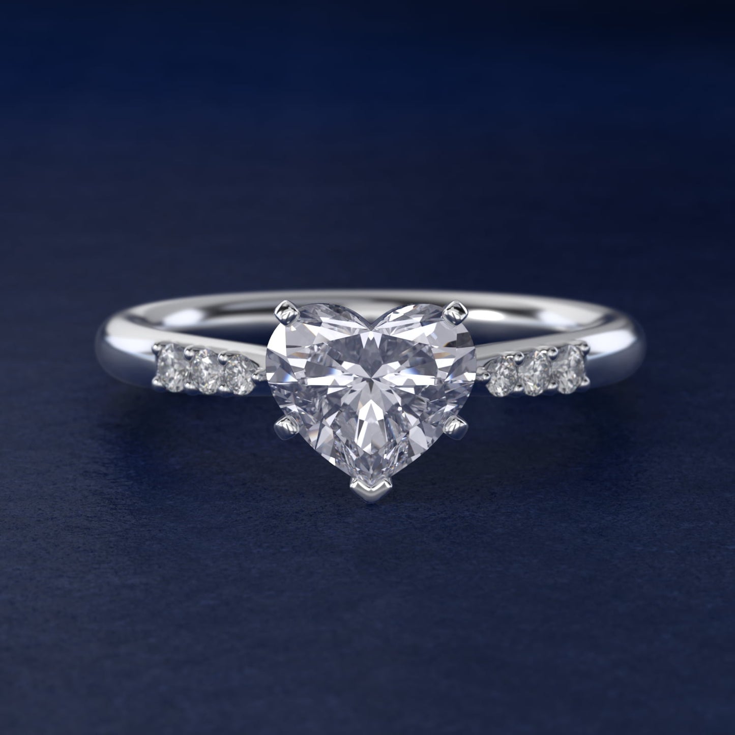 Six-Prong Petite Diamond Engagement Ring in 14k White Gold - Heart Center