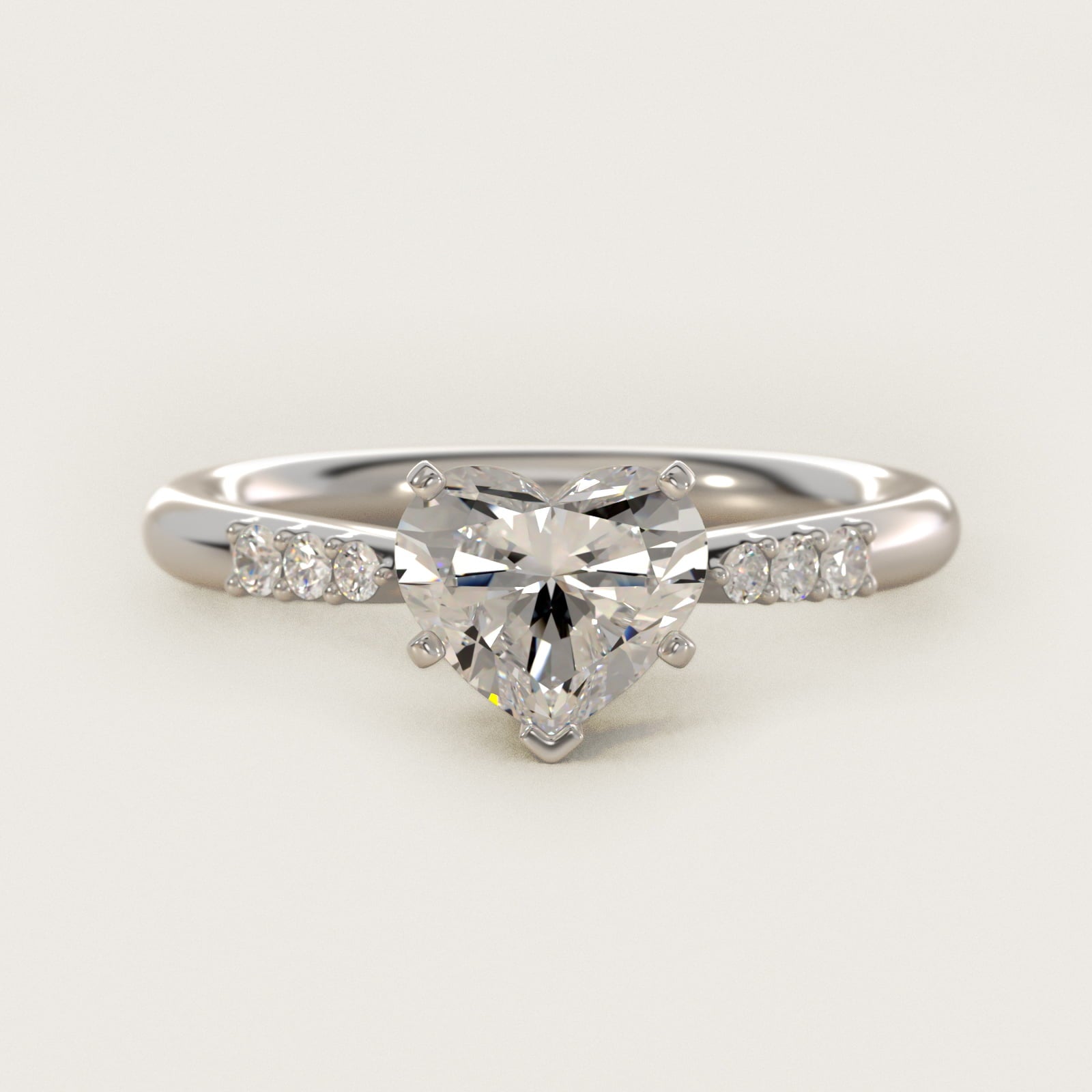 Six-Prong Petite Diamond Engagement Ring in 14k White Gold - Heart Center