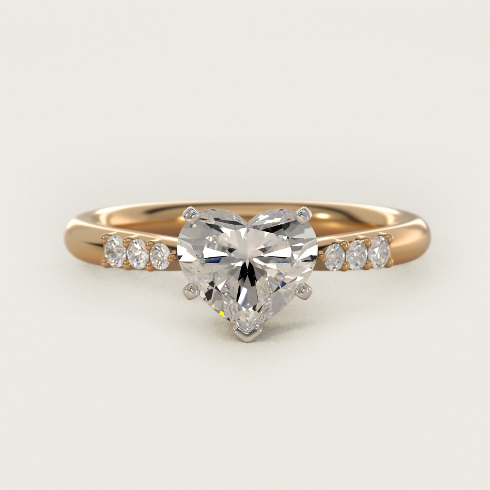 Six-Prong Petite Diamond Engagement Ring in 18k Yellow Gold - Heart Center
