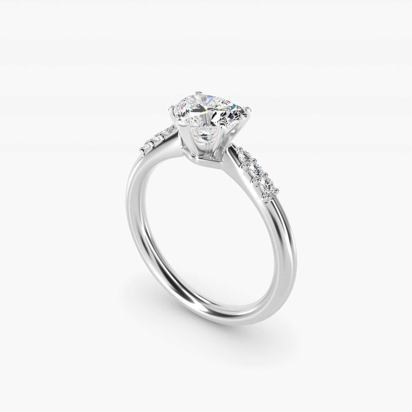 Six-Prong Petite Diamond Engagement Ring in Platinum - Heart Center
