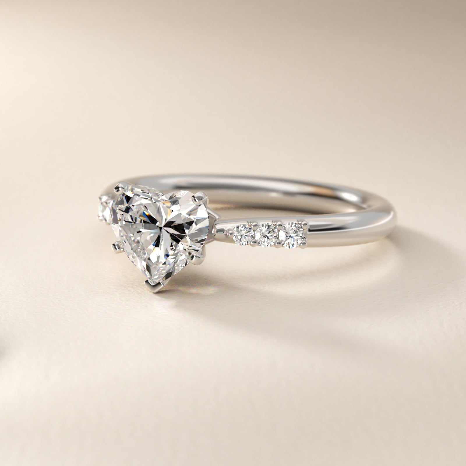 Six-Prong Petite Diamond Engagement Ring in Platinum - Heart Center