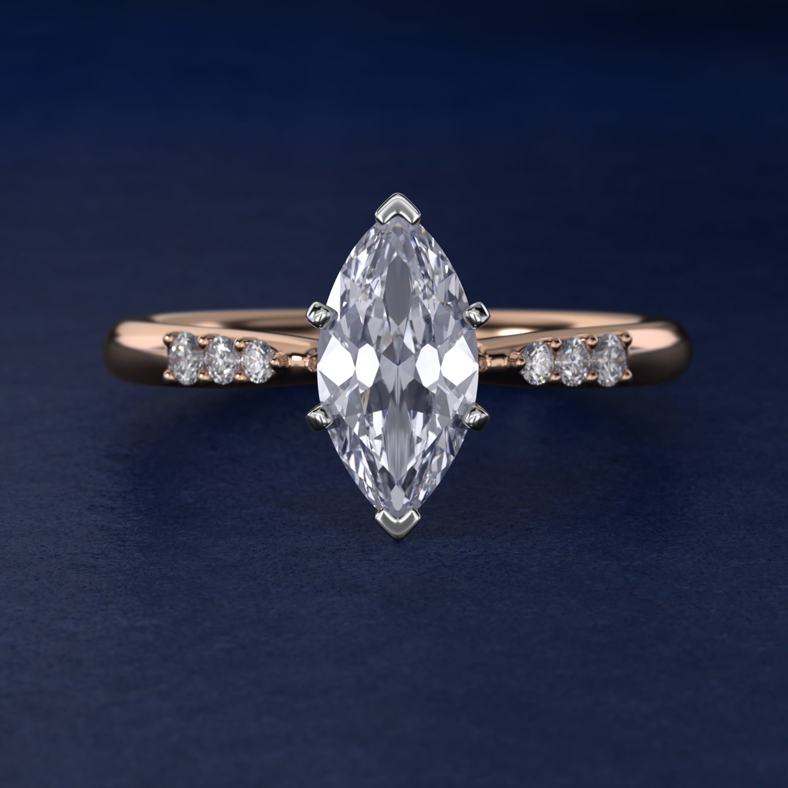 Six-Prong Petite Diamond Engagement Ring in 18k Rose Gold - Marquise Center