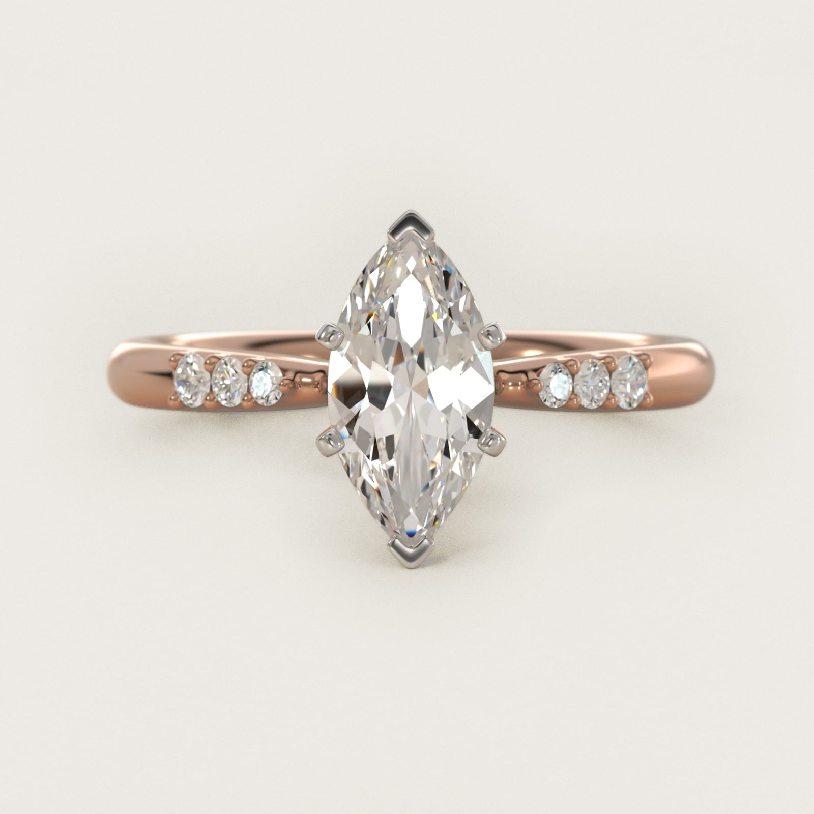 Six-Prong Petite Diamond Engagement Ring in 14k Rose Gold - Marquise Center