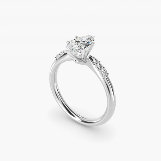 Six-Prong Petite Diamond Engagement Ring in 18k White Gold - Marquise Center