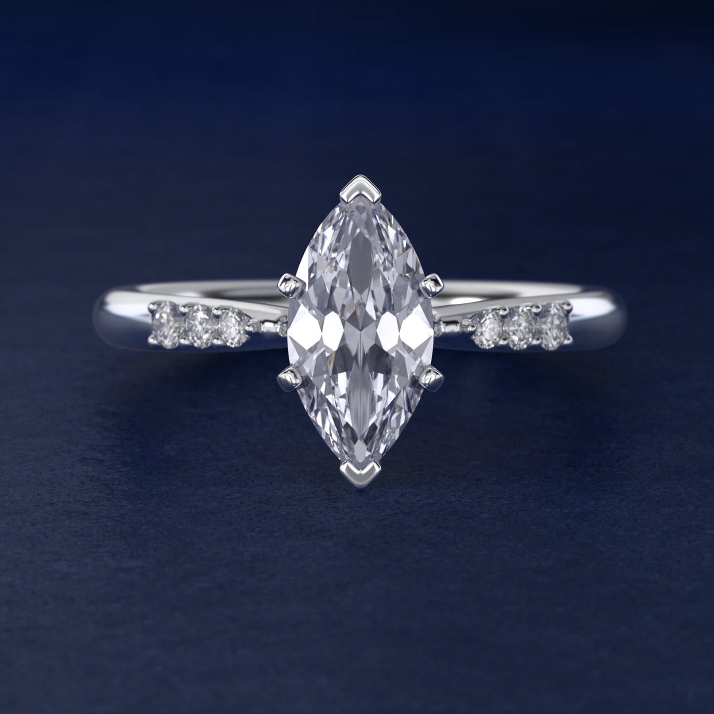 Six-Prong Petite Diamond Engagement Ring in 18k White Gold - Marquise Center