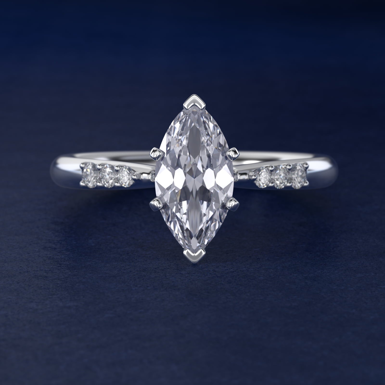 Six-Prong Petite Diamond Engagement Ring in 18k White Gold - Marquise Center