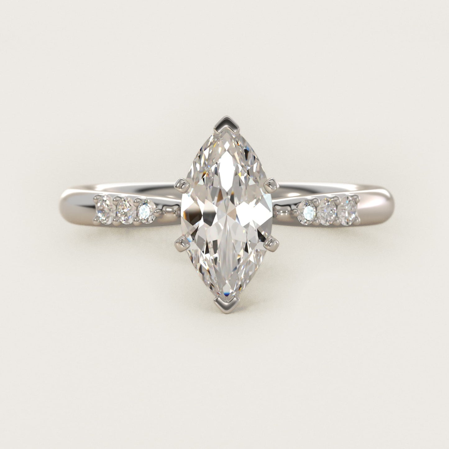 Six-Prong Petite Diamond Engagement Ring in 14k White Gold - Marquise Center