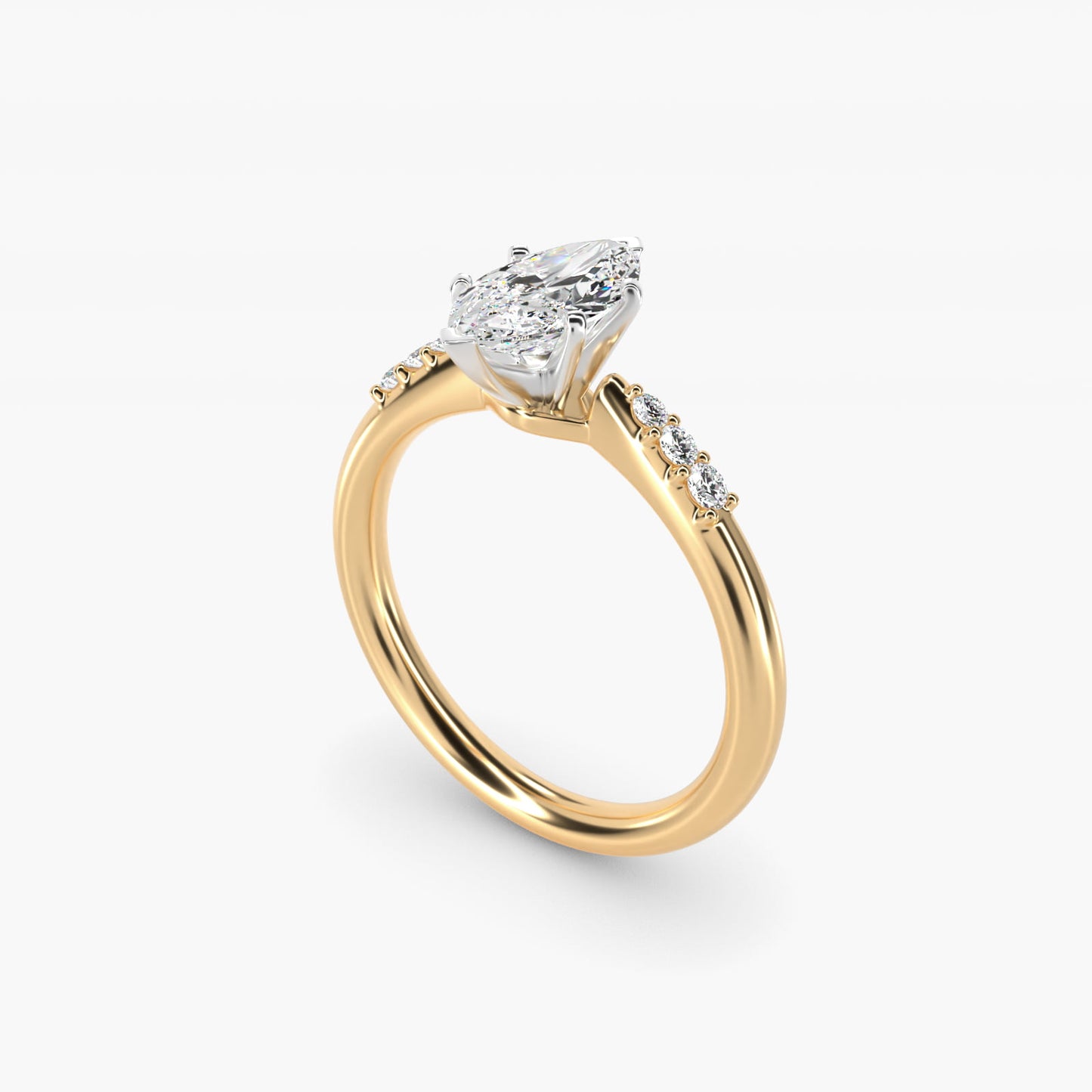 Six-Prong Petite Diamond Engagement Ring in 14k Yellow Gold - Marquise Center