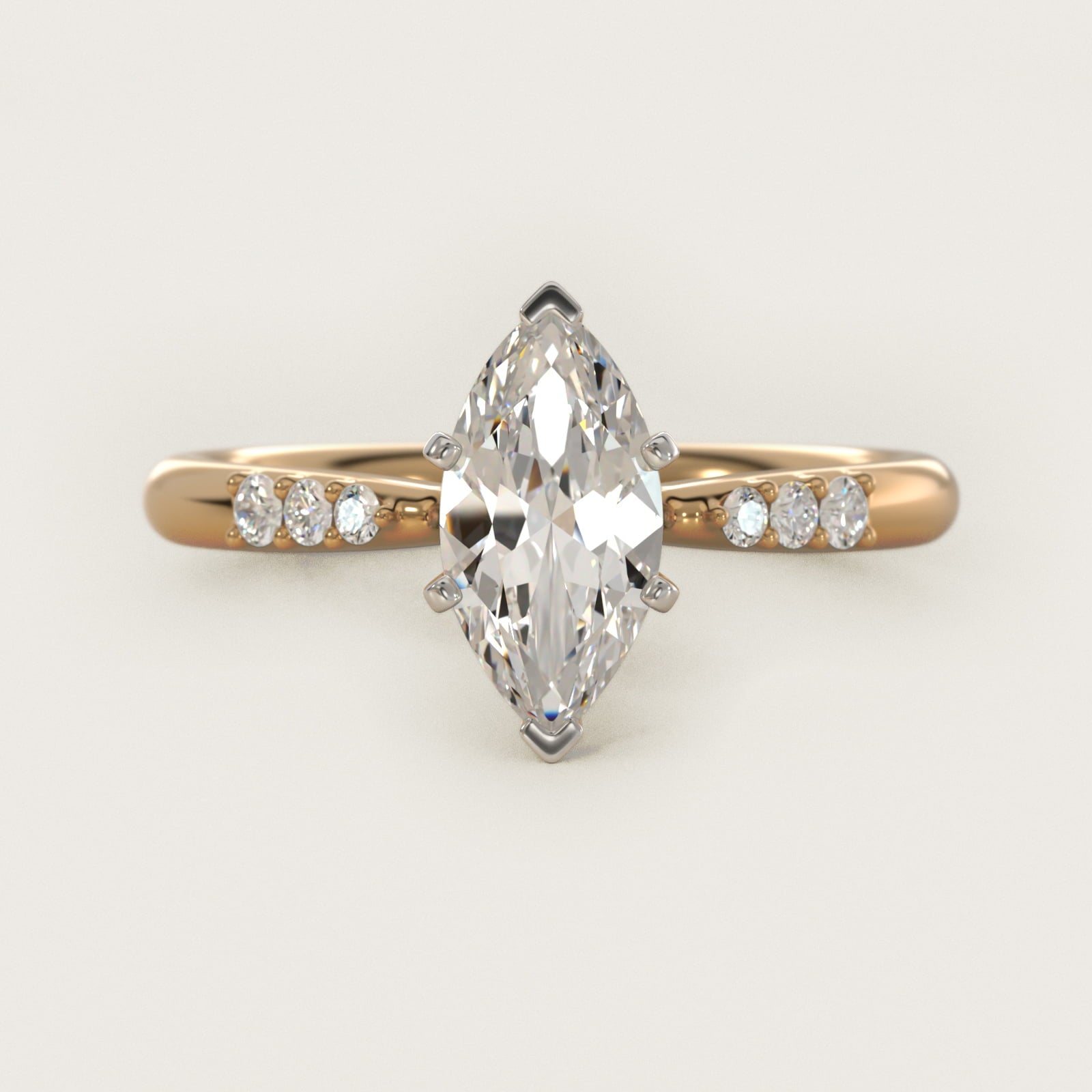Six-Prong Petite Diamond Engagement Ring in 14k Yellow Gold - Marquise Center