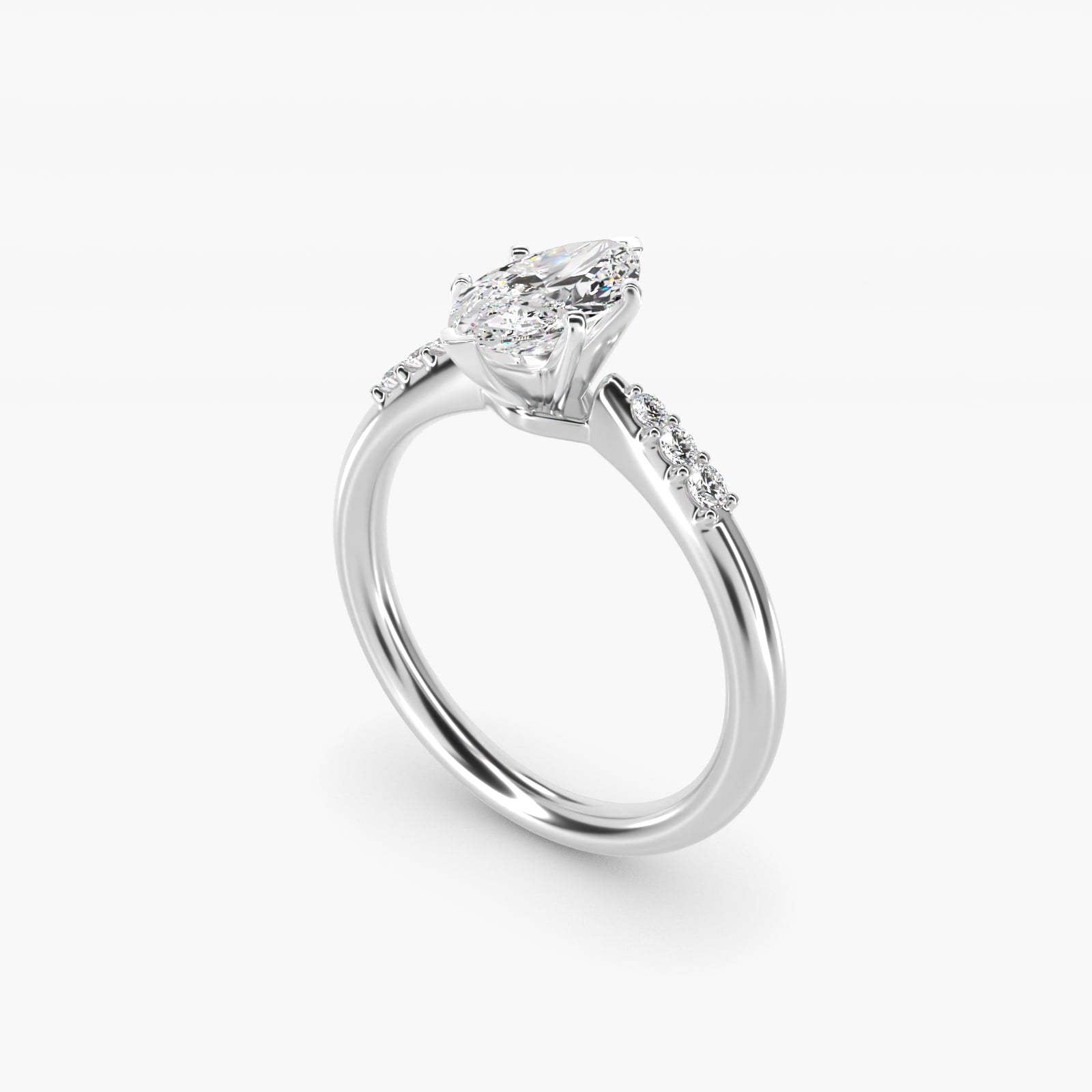 Six-Prong Petite Diamond Engagement Ring in Platinum - Marquise Center