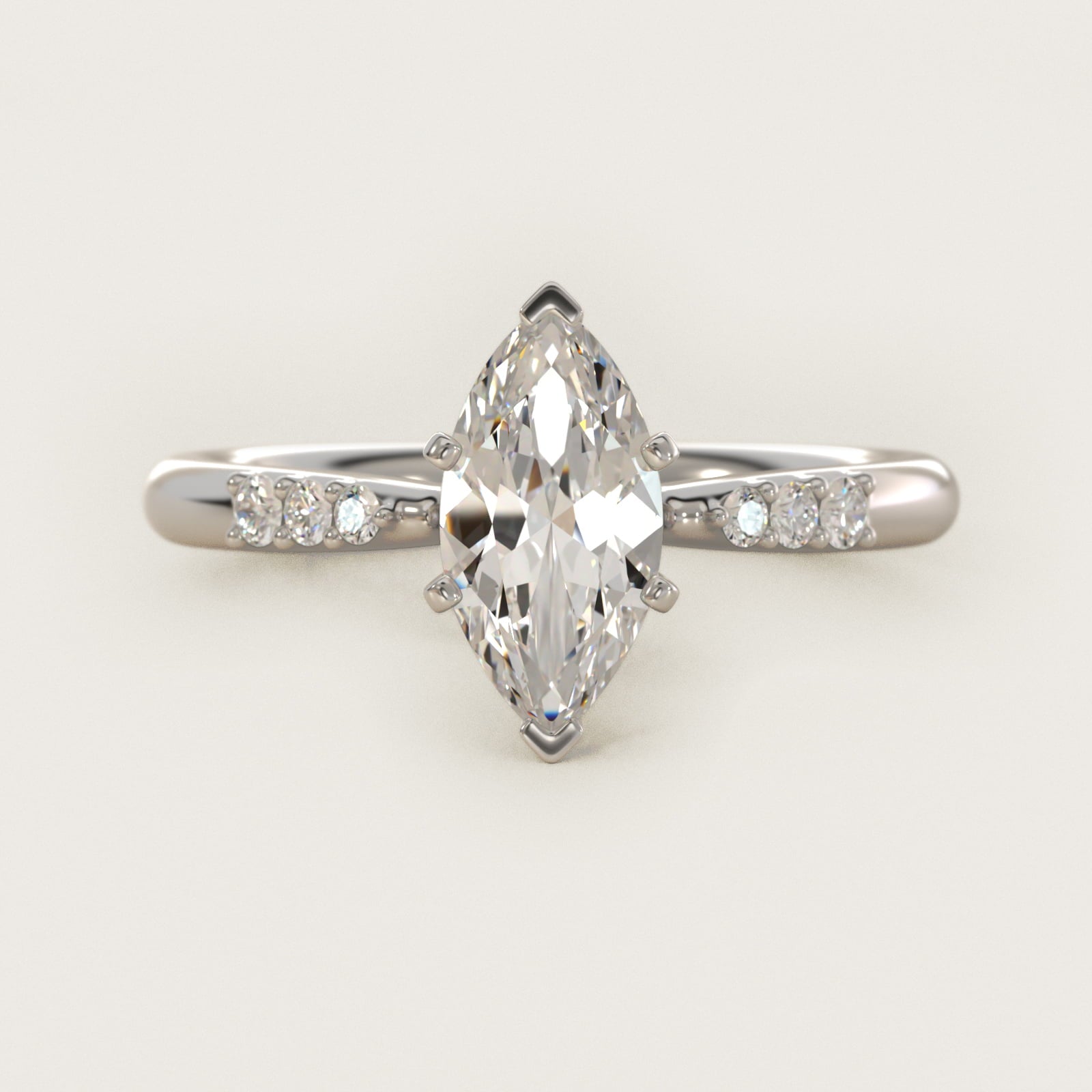 Six-Prong Petite Diamond Engagement Ring in Platinum - Marquise Center