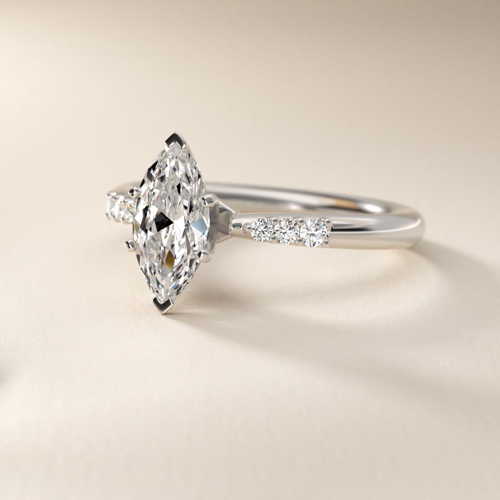Six-Prong Petite Diamond Engagement Ring in Platinum - Marquise Center