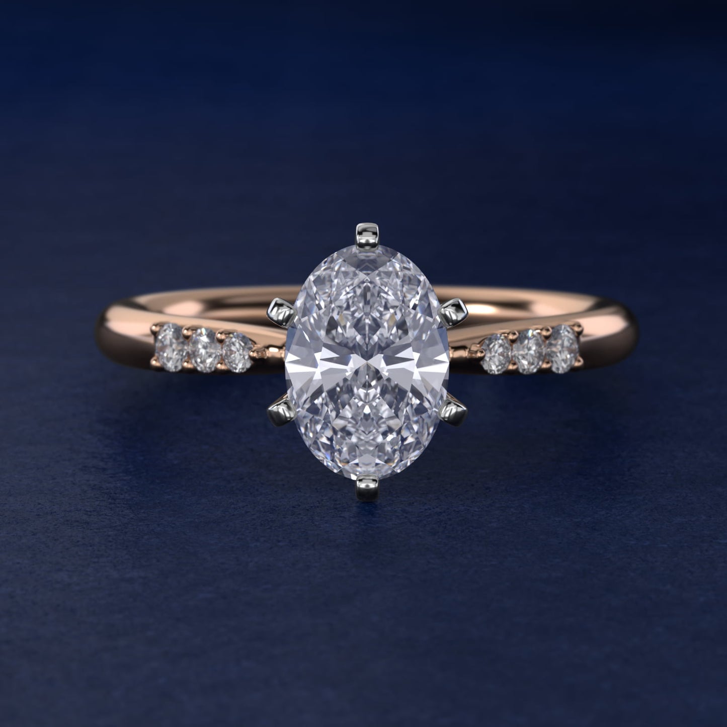 Six-Prong Petite Diamond Engagement Ring in 14k Rose Gold - Oval Center