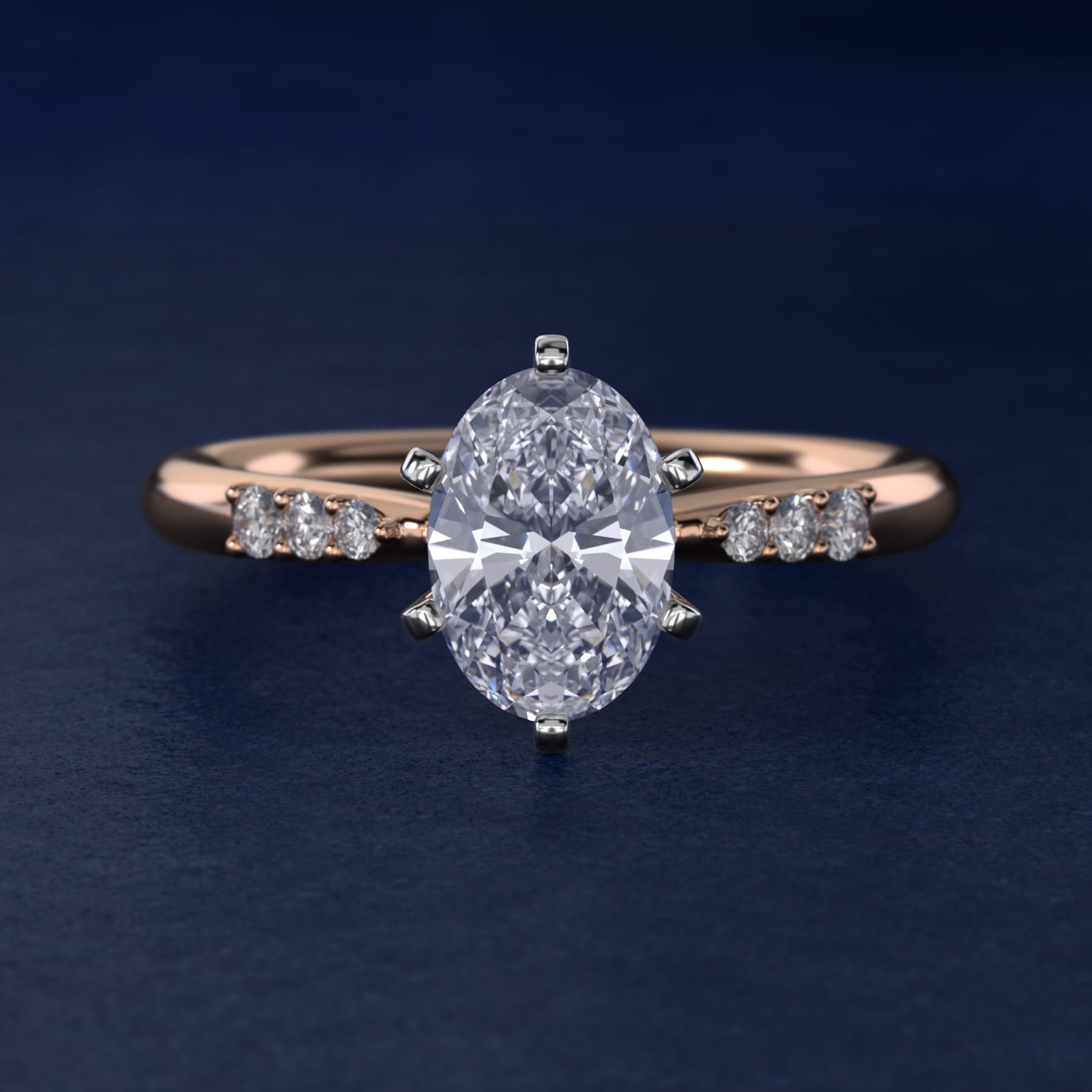 Six-Prong Petite Diamond Engagement Ring in 14k Rose Gold - Oval Center