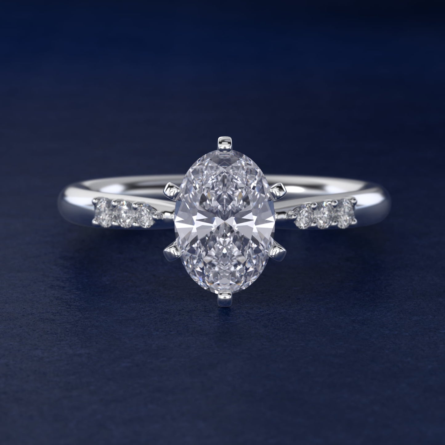 Six-Prong Petite Diamond Engagement Ring in 14k White Gold - Oval Center