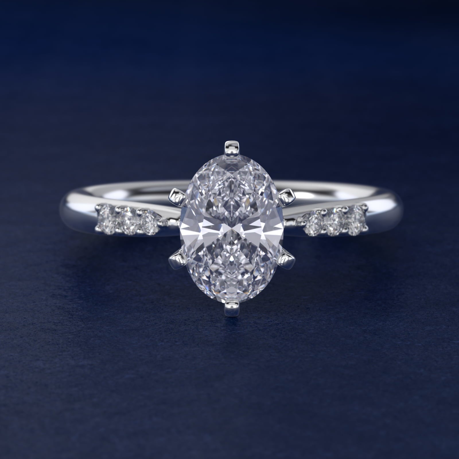 Six-Prong Petite Diamond Engagement Ring in 18k White Gold - Oval Center