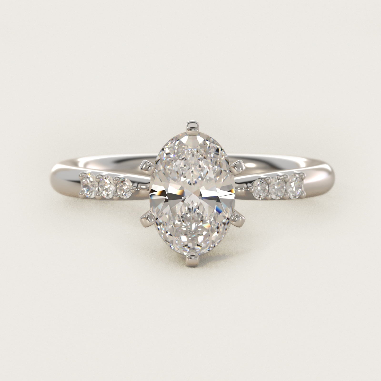 Six-Prong Petite Diamond Engagement Ring in 18k White Gold - Oval Center