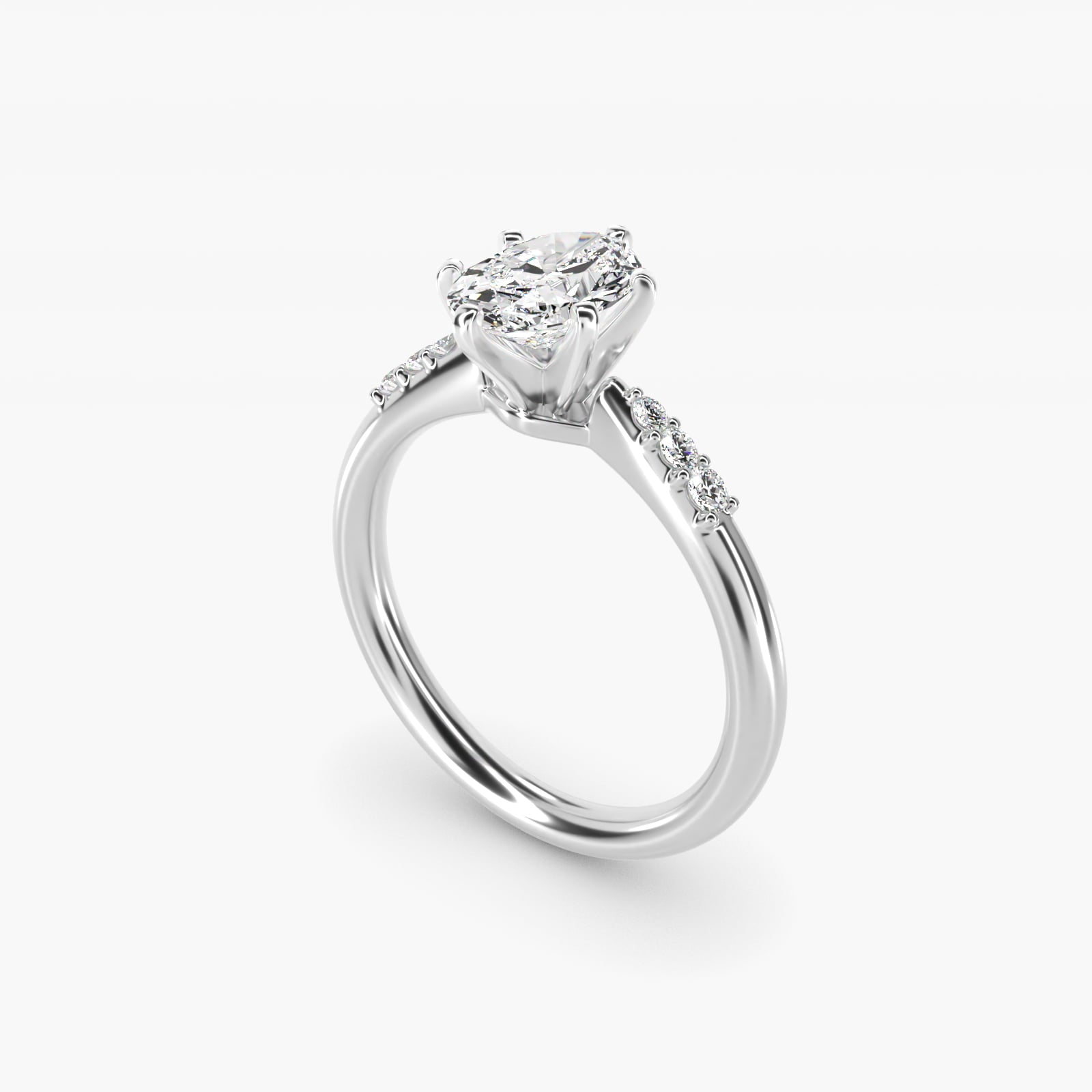 Six-Prong Petite Diamond Engagement Ring in Platinum - Oval Center