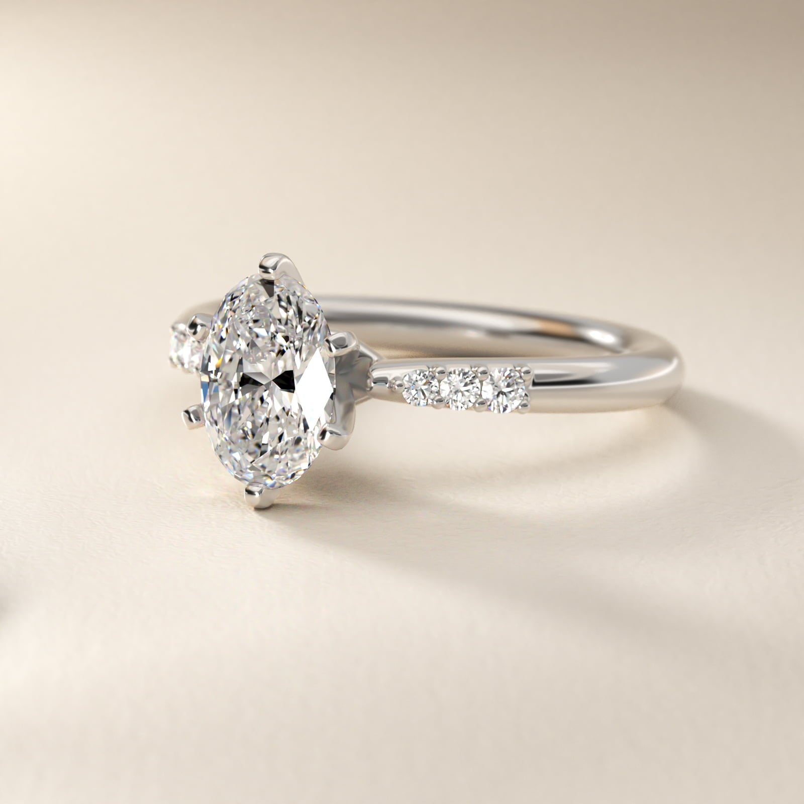 Six-Prong Petite Diamond Engagement Ring in Platinum - Oval Center