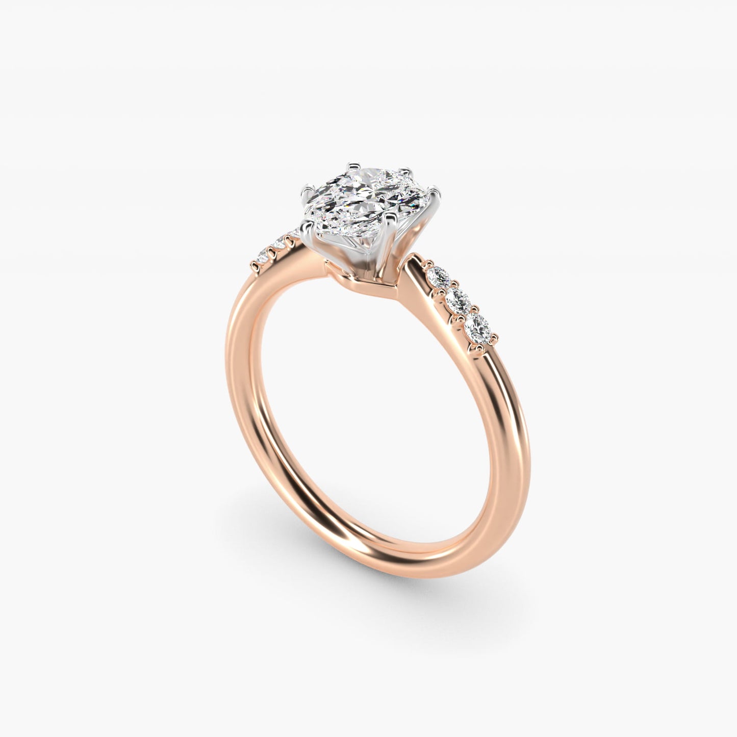 Six-Prong Petite Diamond Engagement Ring in 18k Rose Gold - Pear Center