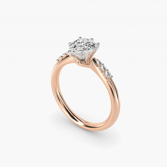 Six-Prong Petite Diamond Engagement Ring in 18k Rose Gold - Pear Center