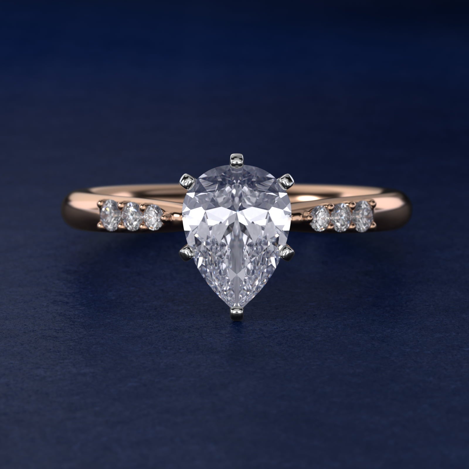 Six-Prong Petite Diamond Engagement Ring in 18k Rose Gold - Pear Center