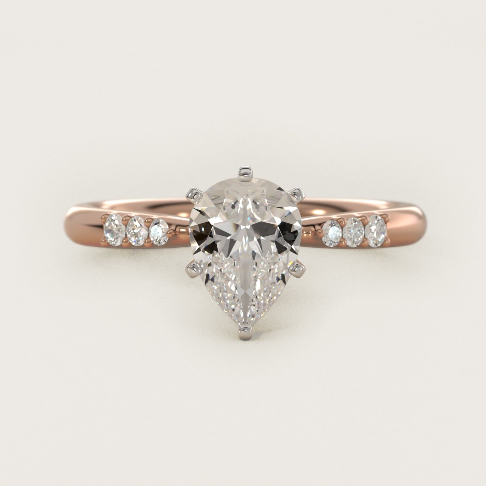 Six-Prong Petite Diamond Engagement Ring in 14k Rose Gold - Pear Center