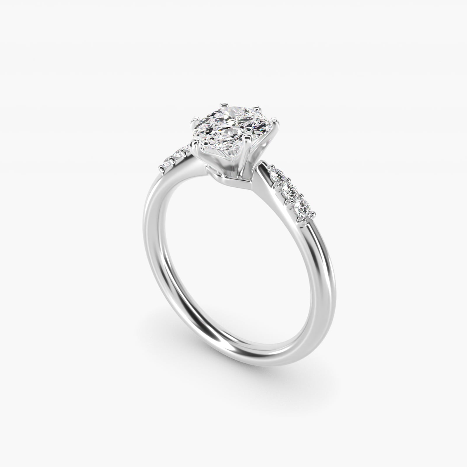 Six-Prong Petite Diamond Engagement Ring in 14k White Gold - Pear Center