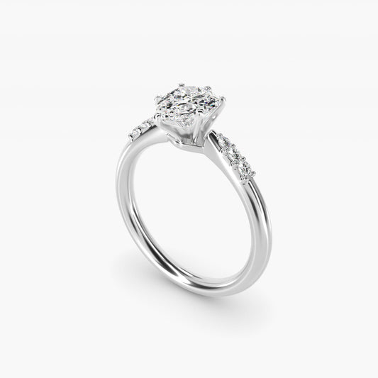 Six-Prong Petite Diamond Engagement Ring in 18k White Gold - Pear Center