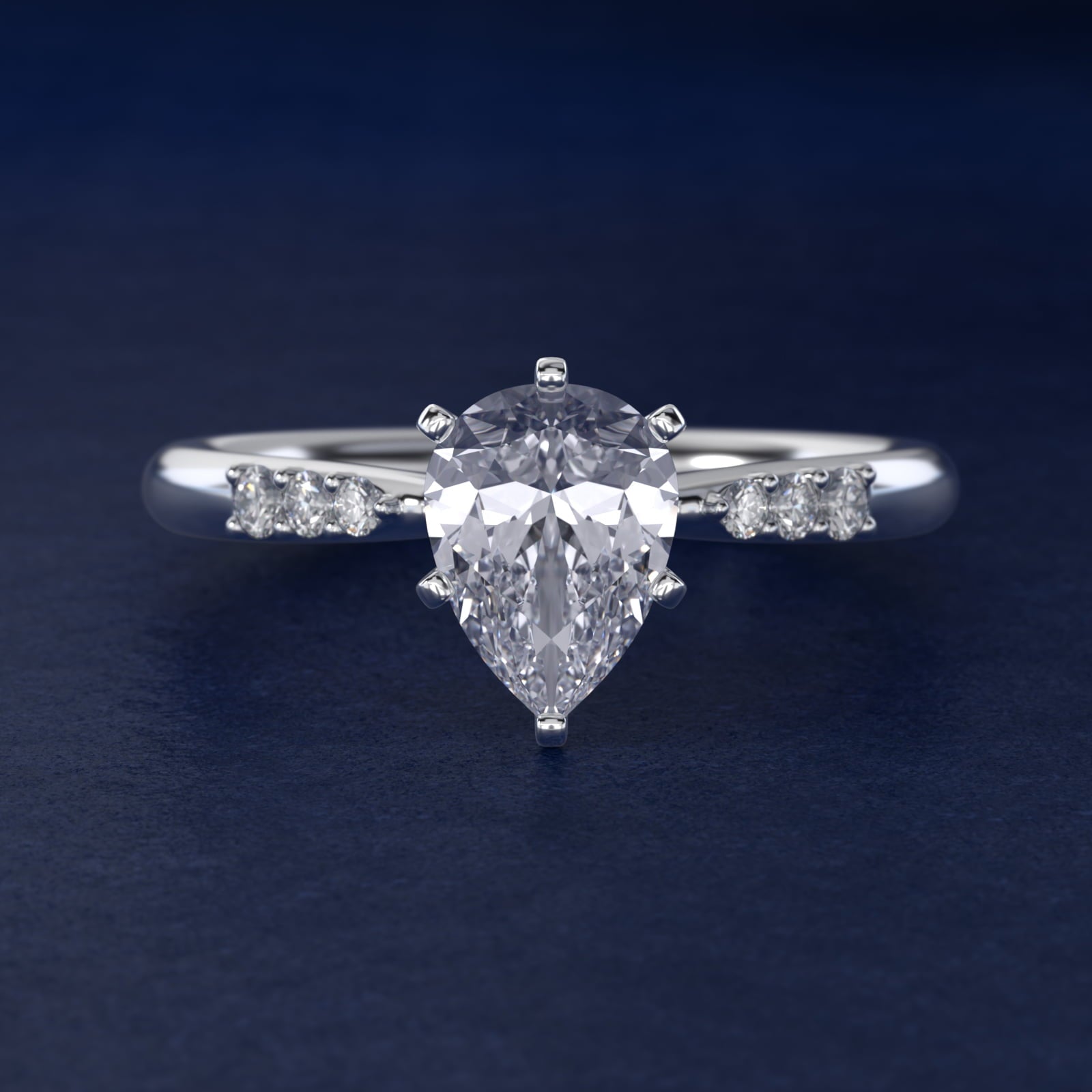 Six-Prong Petite Diamond Engagement Ring in 18k White Gold - Pear Center