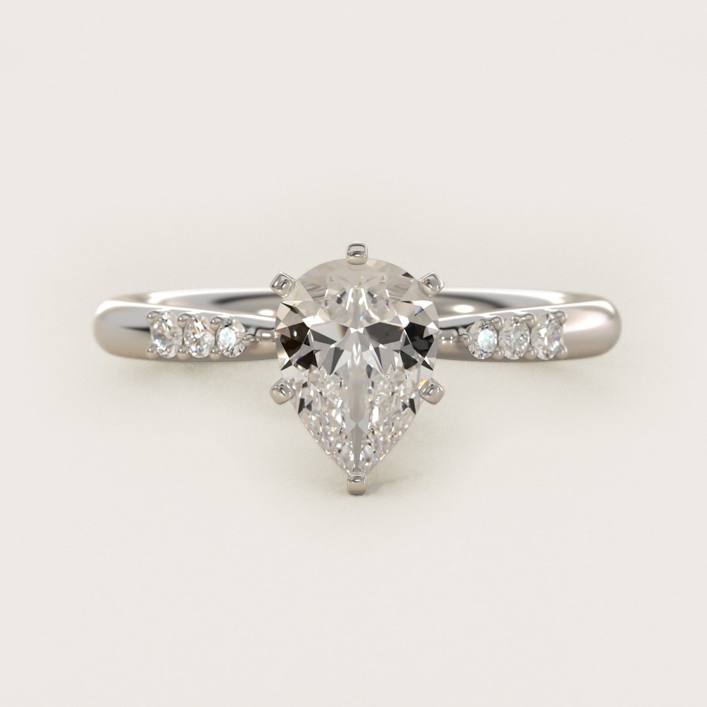 Six-Prong Petite Diamond Engagement Ring in 18k White Gold - Pear Center