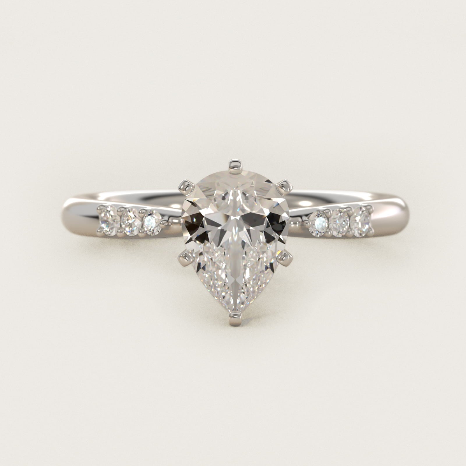 Six-Prong Petite Diamond Engagement Ring in 18k White Gold - Pear Center