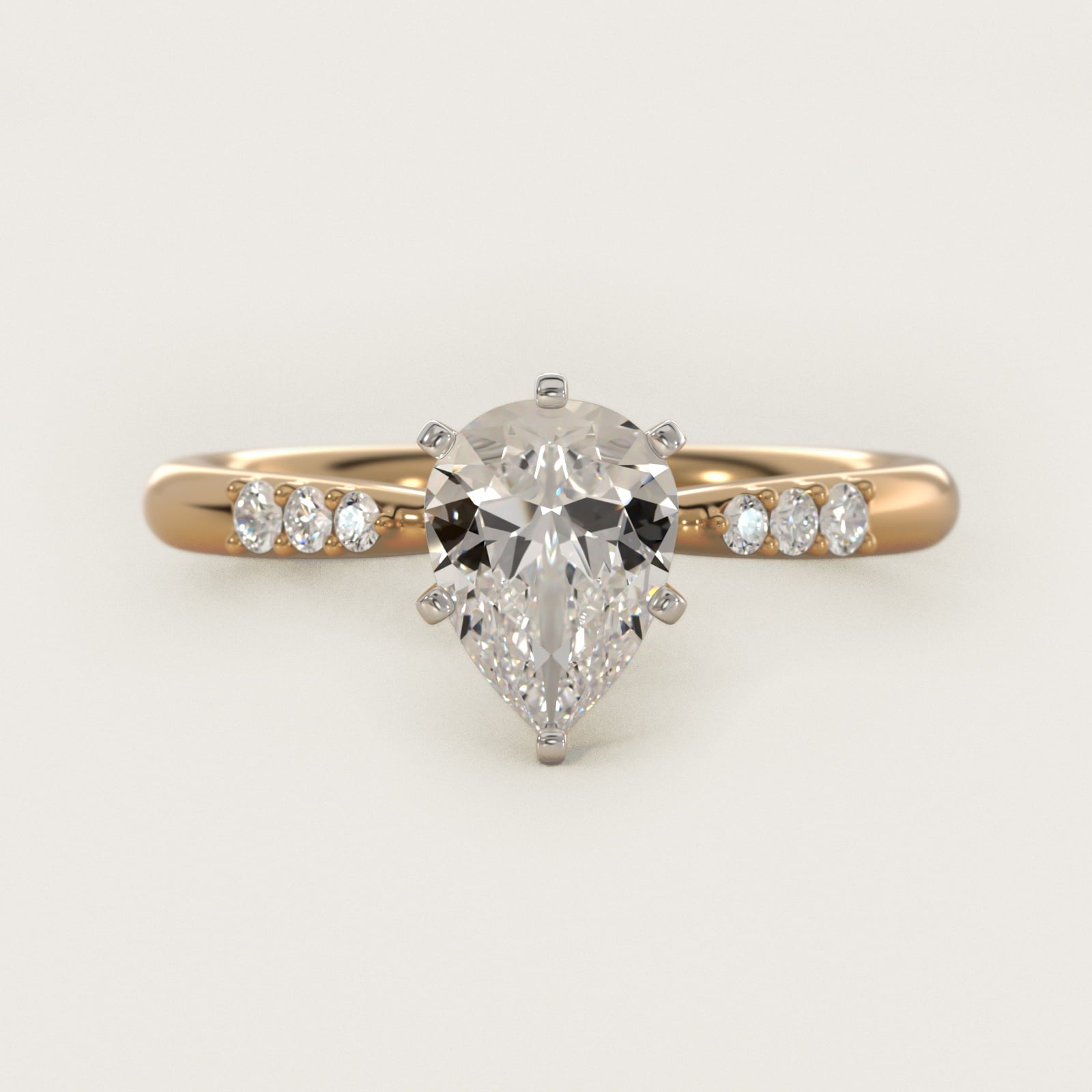 Six-Prong Petite Diamond Engagement Ring in 18k Yellow Gold - Pear Center